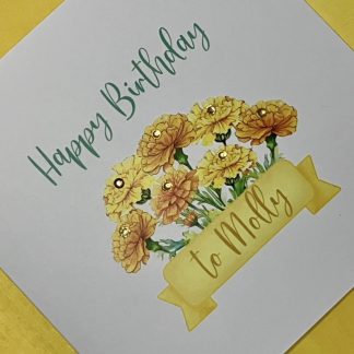Birth Month Flower Marigold Birthday Card - October - personalised, with Diamanté Accents