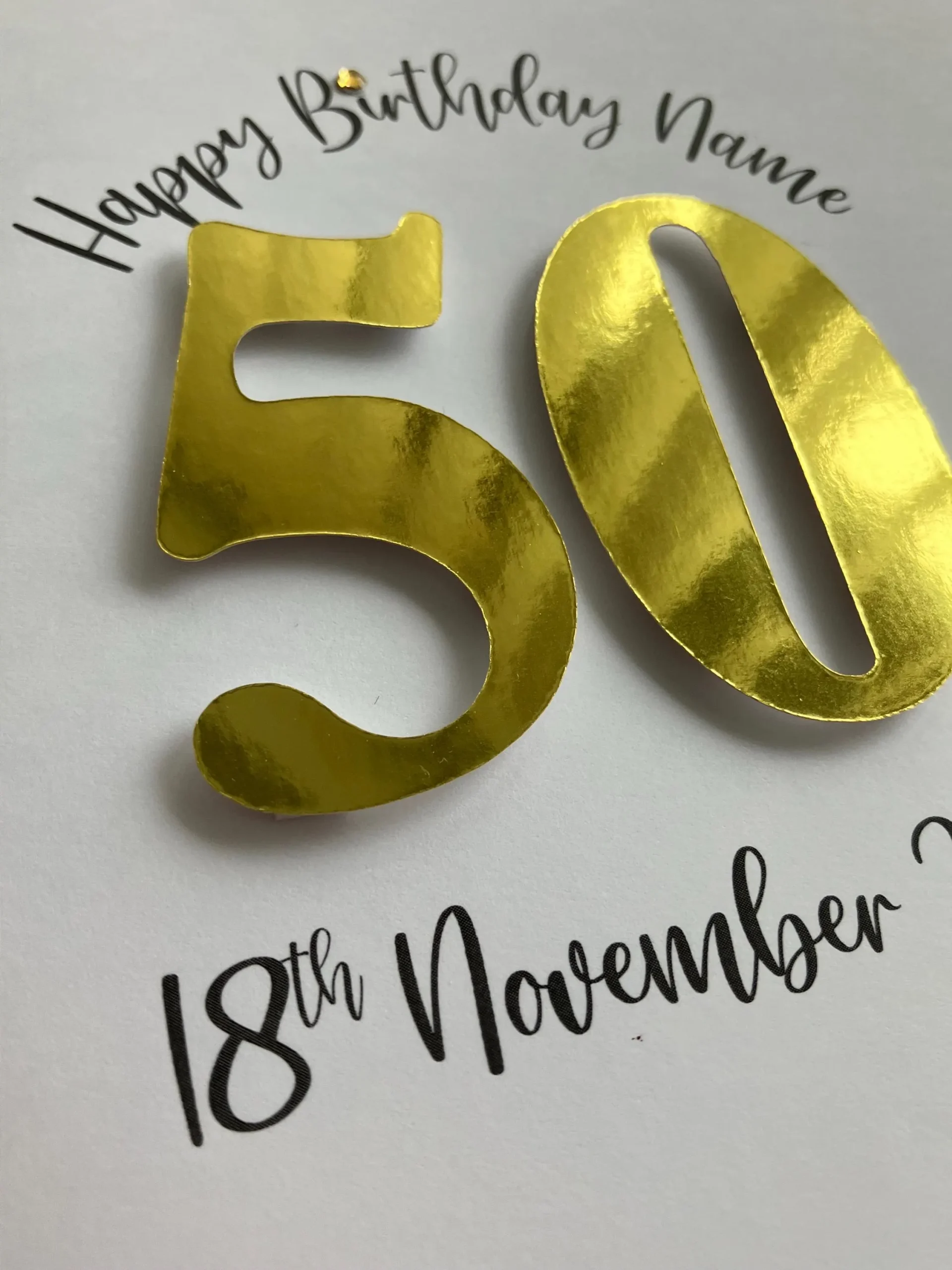 50th Die Cut Number Personalised Birthday Card - with Diamanté Accents - Image 4