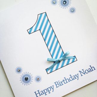 First Birthday Card - Pink, Lilac or Blue - with baby's name
