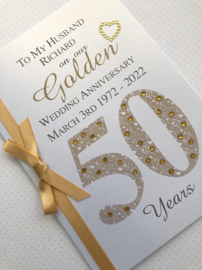 Luxury 50th (Golden) Anniversary Card - Personalised with Names and Date - Image 2