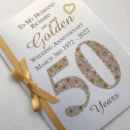 Luxury 50th (Golden) Anniversary Card - Personalised with Names and Date