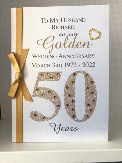 Luxury 50th (Golden) Anniversary Card - Personalised with Names and Date - Image 5
