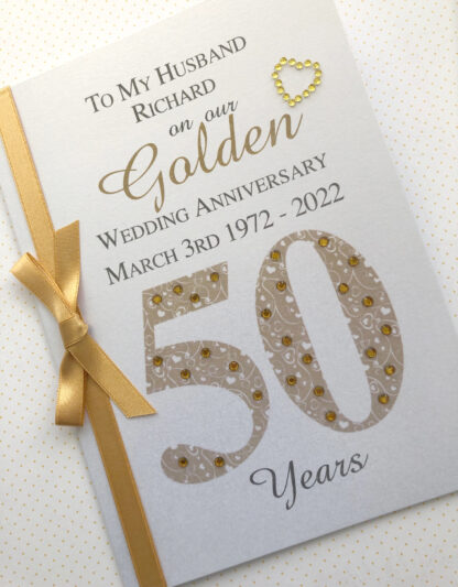 Luxury 50th (Golden) Anniversary Card - Personalised with Names and Date - Image 8