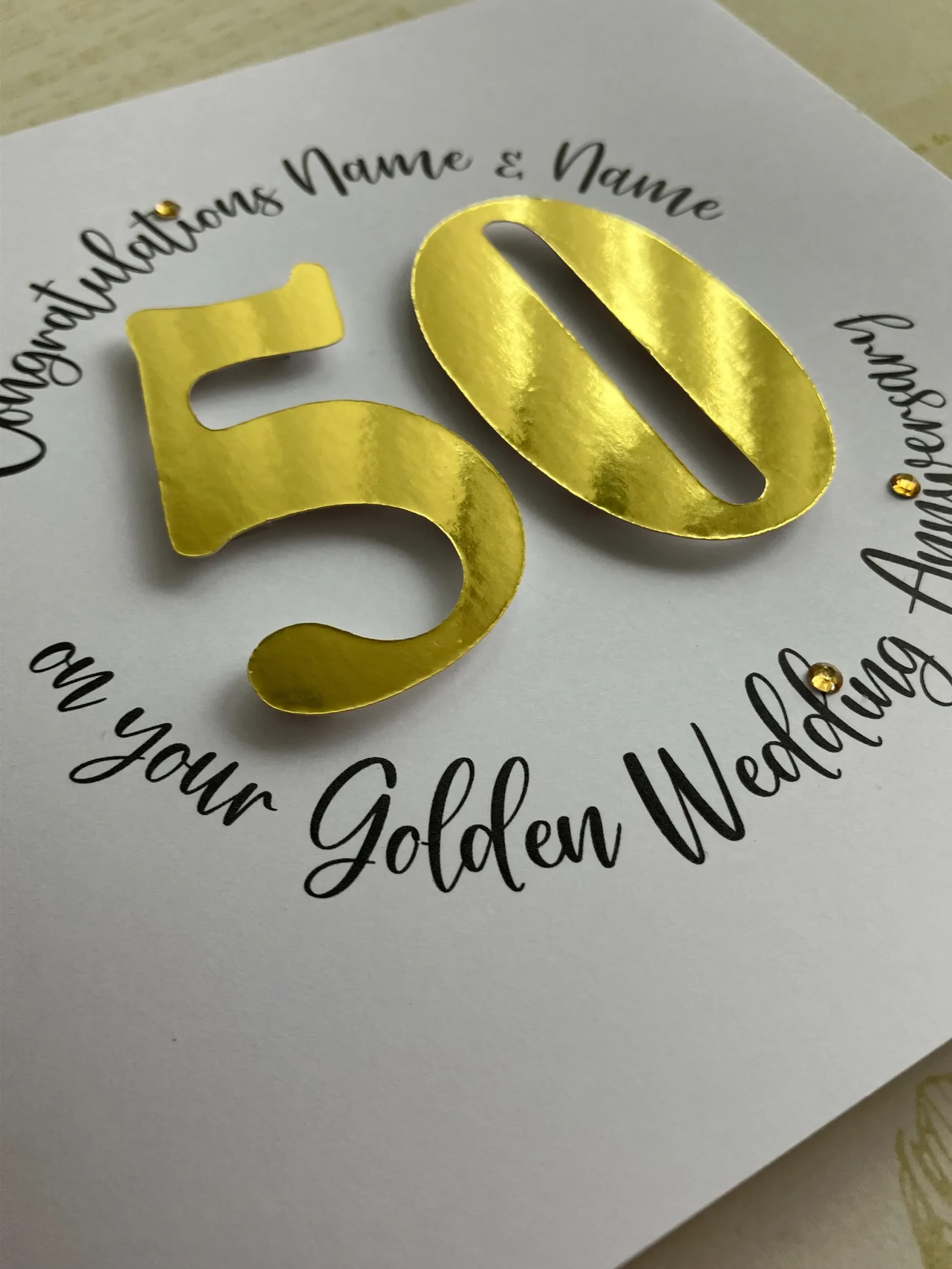 Golden Wedding Anniversary Die Cut 50 years Congratulations Card Personalised - Image 3