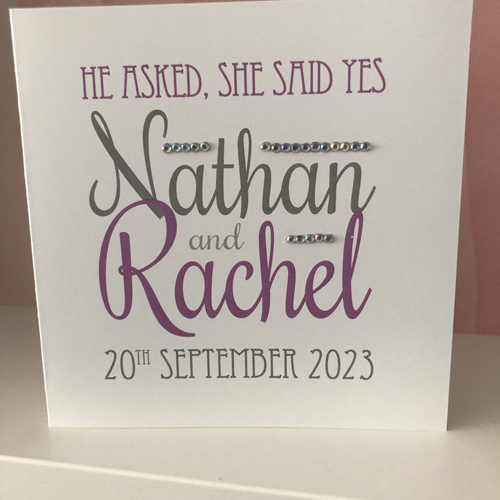 Engagement Congratulations Card Diamanté Personalised with Names and Date - Image 3