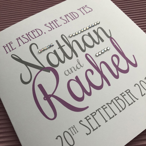 Engagement Congratulations Card Diamanté Personalised with Names and Date - Image 4