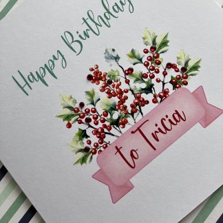 Birth Month Flower Birthday Card - December - personalised, with Diamanté Accents