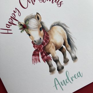 Happy Christmas Cute Pony Handcrafted Personalised Card