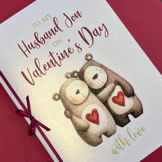 Valentine Romantic Bears Card Personalised - embellished with satin ribbon, bow and diamanté hearts