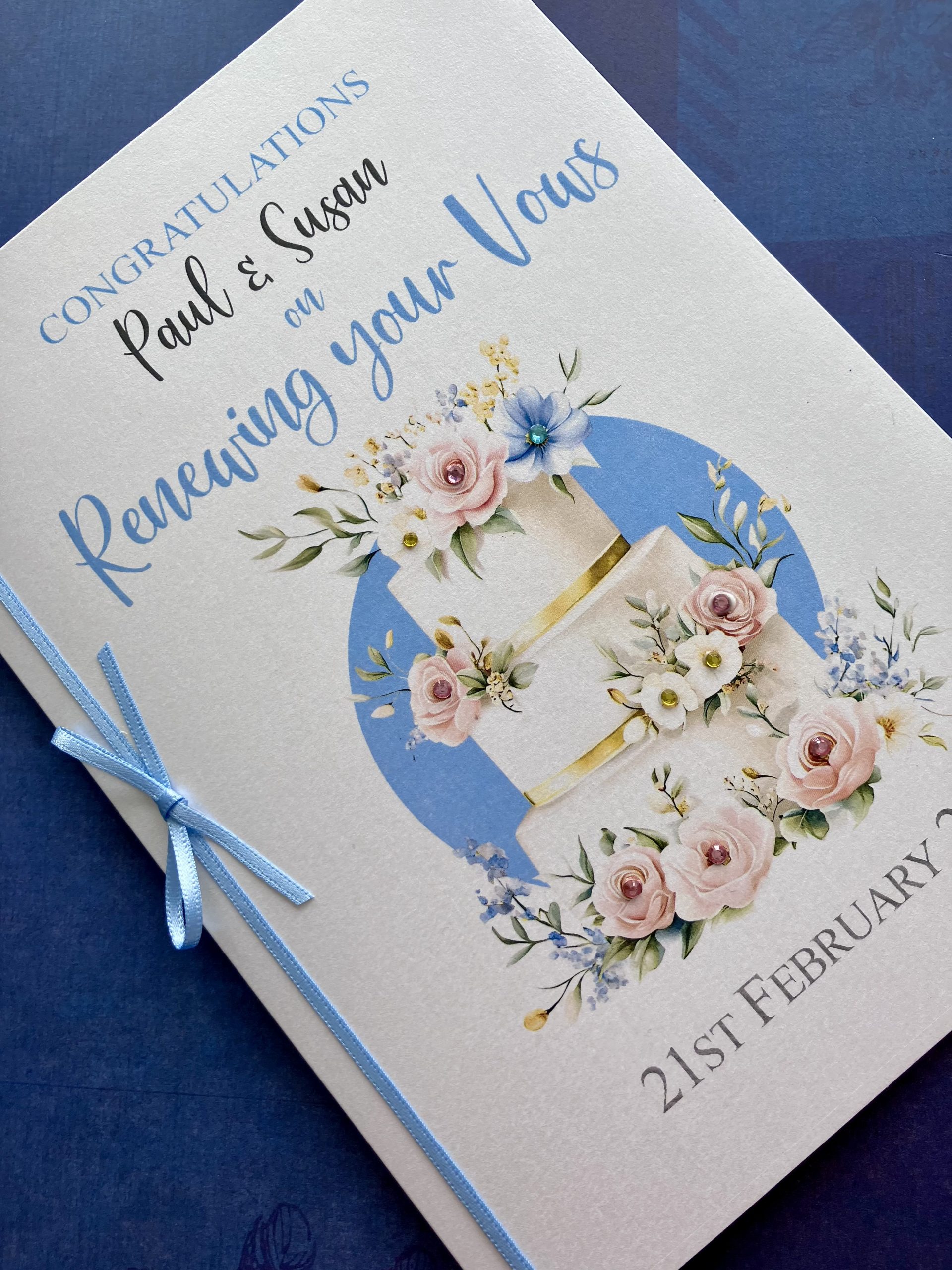 Wedding Vow Renewal Card - wedding cake design, personalised with names and date