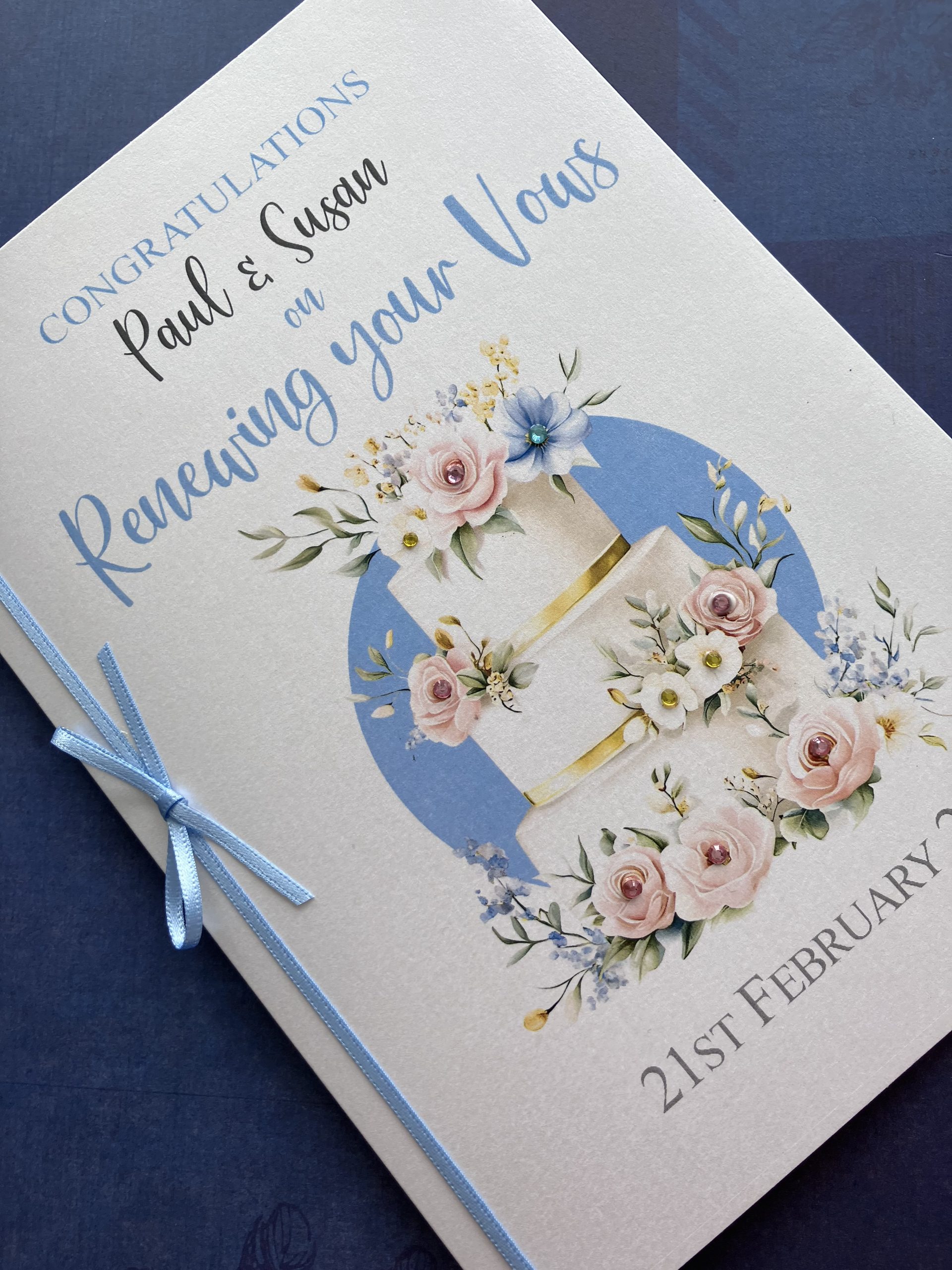 Wedding Vow Renewal Card - wedding cake design, personalised with names and date - Image 2