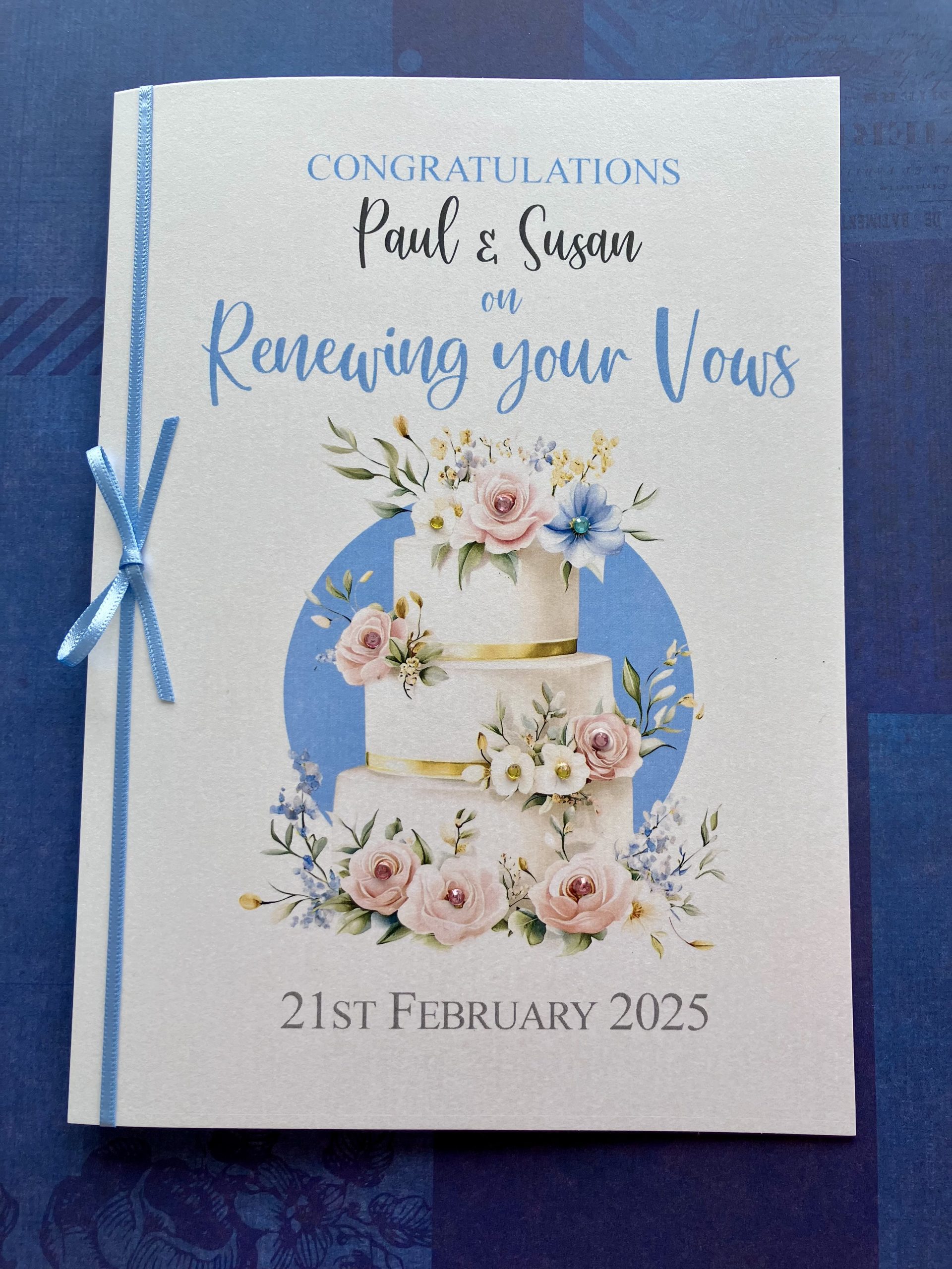 Wedding Vow Renewal Card - wedding cake design, personalised with names and date - Image 4