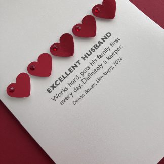 Valentine Review Style Card Personalised - embellished with diecut hearts and diamanté gems