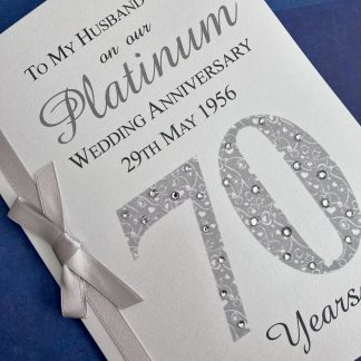 Luxury 70th (Platinum) Anniversary Card - Personalised with Names and Date
