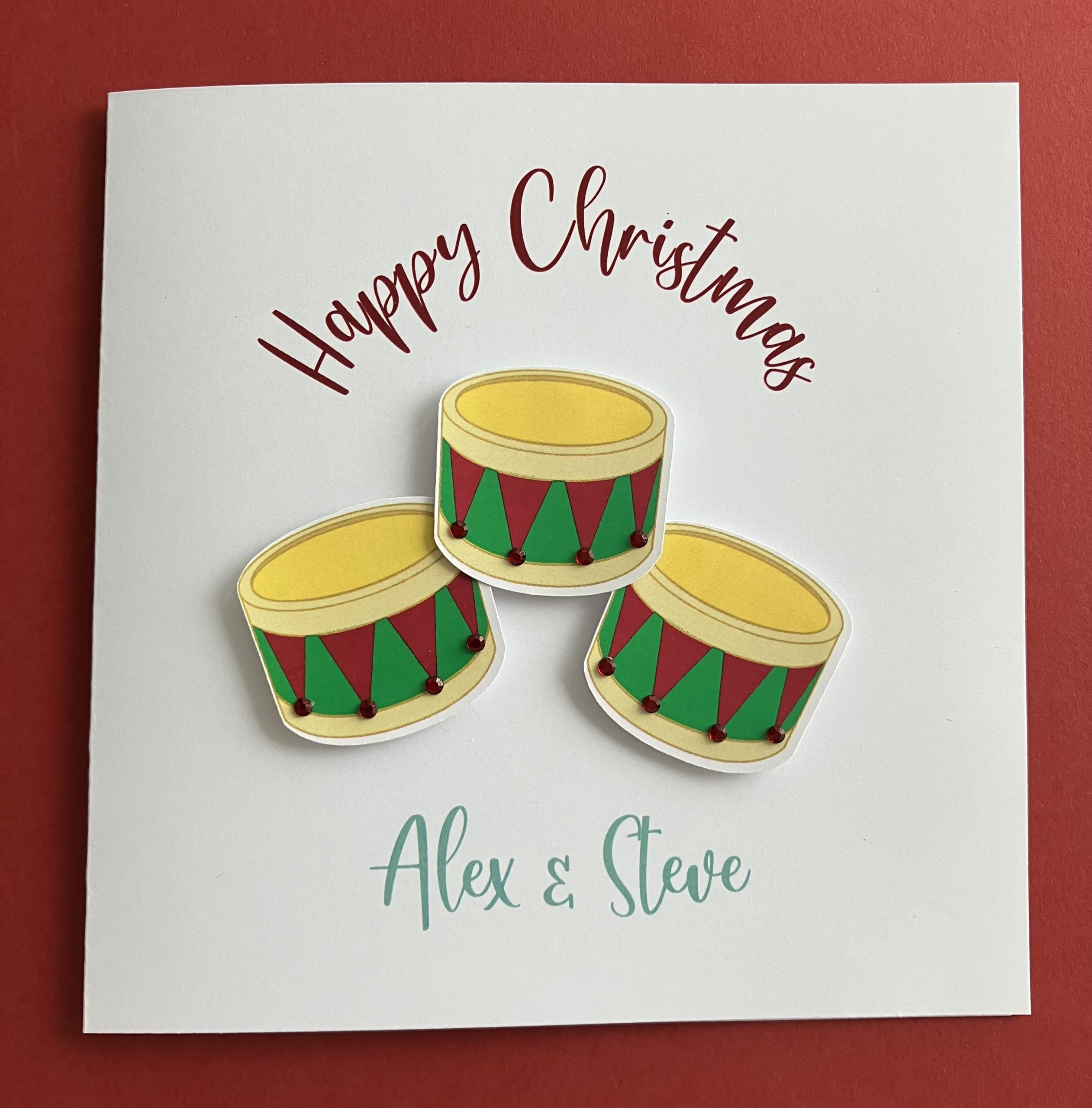 Christmas Drums Handcrafted Personalised Card - Image 2