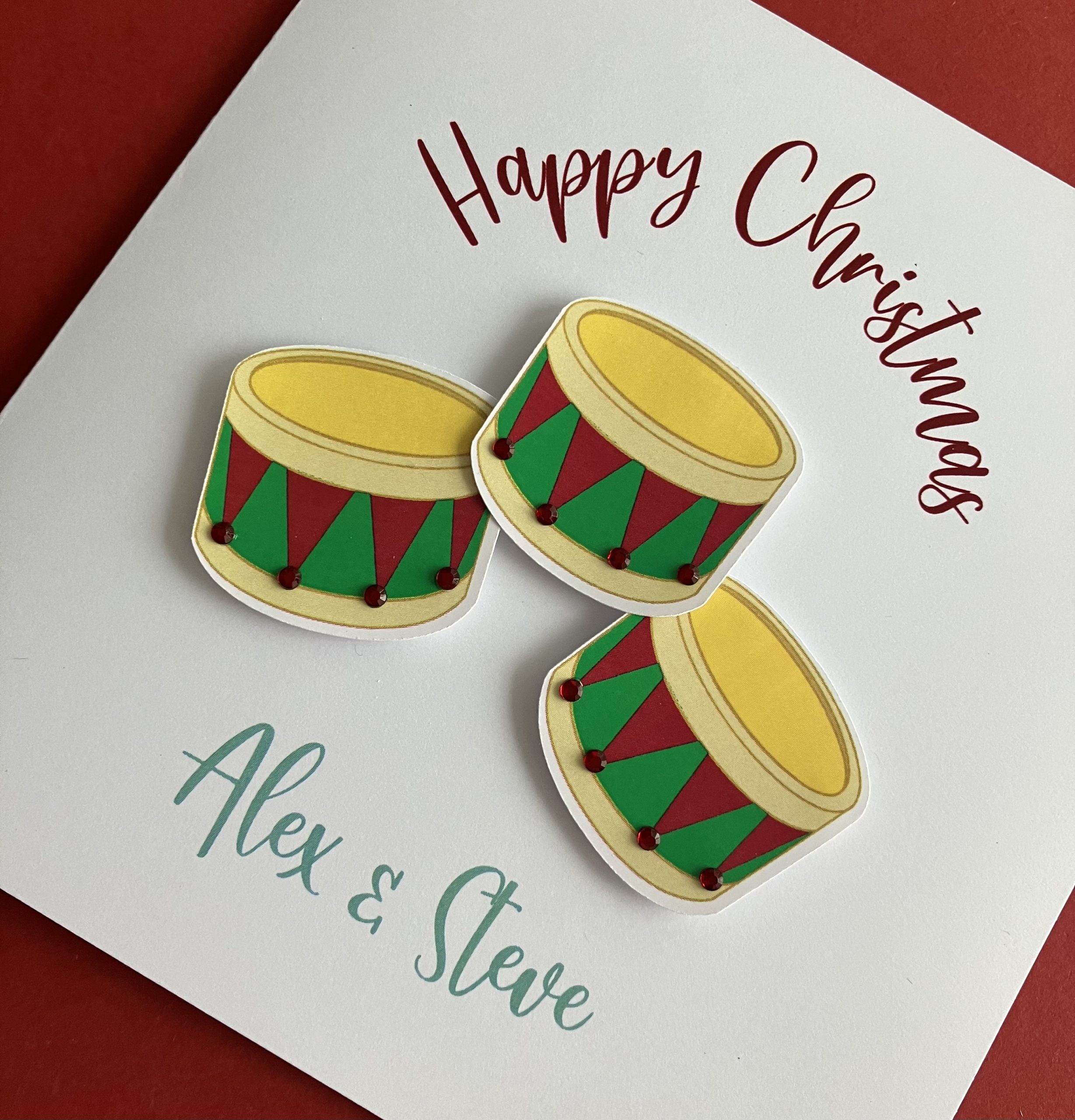 Christmas Drums Handcrafted Personalised Card