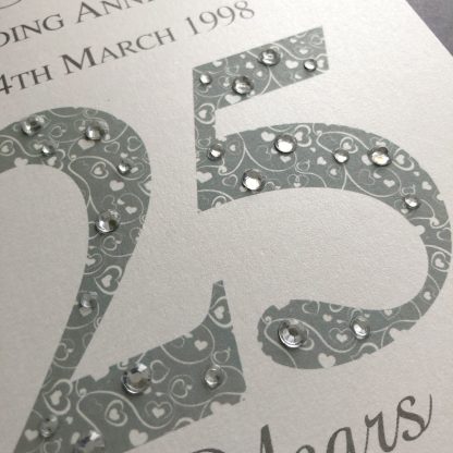Luxury 25th (Silver) Anniversary Card - Personalised with Names and Date - Image 3