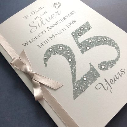 Luxury 25th (Silver) Anniversary Card - Personalised with Names and Date - Image 4