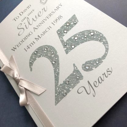 Luxury 25th (Silver) Anniversary Card - Personalised with Names and Date - Image 5