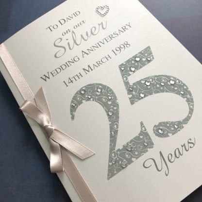 Luxury 25th (Silver) Anniversary Card - Personalised with Names and Date