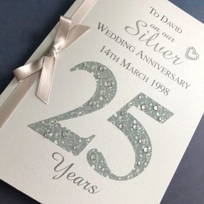 Luxury 25th (Silver) Anniversary Card - Personalised with Names and Date - Image 6