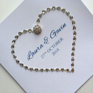Wedding Congratulations Luxury Diamanté Heart Personalised Card