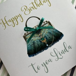 Art Deco Handbag Illustration Birthday Card - with Diamanté Accents and bow